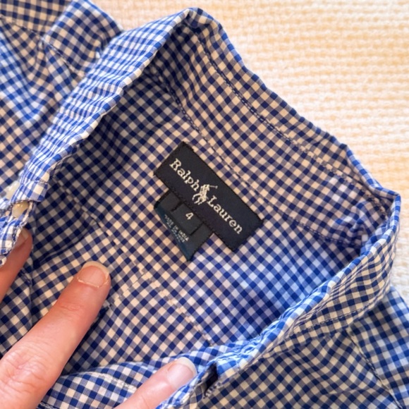 RALPH LAUREN Kids Boys Blue & White Gingham Plaid Button Down Polo Shirt - Picture 7 of 8